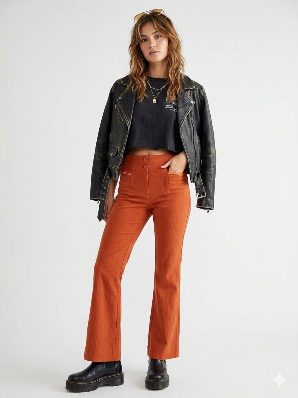 SGS Studio Burnt Orange Pleated Wide Leg Trouser Pants Size 6